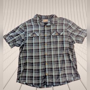 Duluth Trading Company Short Sleeve Plaid Button Down Blue Shirt Size 2Xl